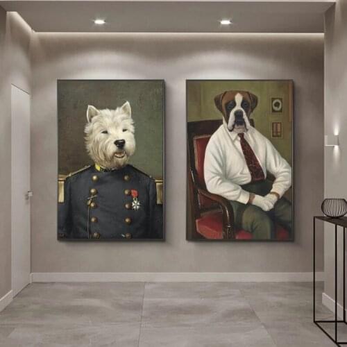 Cuadros Posters and Prints Retro Wall Art Dog In Military Uniform Paintings on Canvas Wall Dog Pictures for Home Wall Decoration