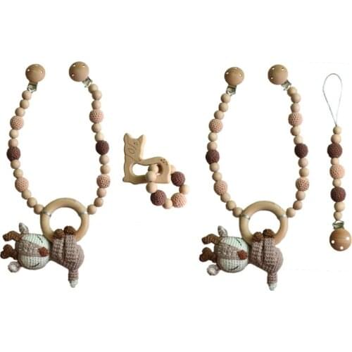 Baby Pram Stroller Hanging Pendant Pacifier Chain Clip Infants Wooden Teether Bracelet Rattle Nursing Chewing Toys Shower Gifts