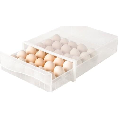 Egg Storage Rack SingleLayer 30 Grid Plastic Anticollision With Lid Drawer Stackable Kitchen Refrigerator Storage Box honest
