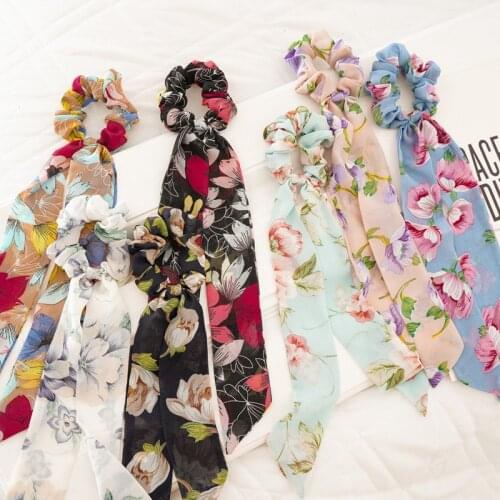 Ruoshui Floral Chiffon Hair Ribbon Woman Scrunchies Hair Accessories Flower Hair Ties Bowknot Hair Rope Rubber Band Headwear