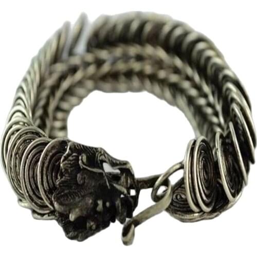 Old Chinese Wonderful Handwork Miao Silver Dragon Bracelet
