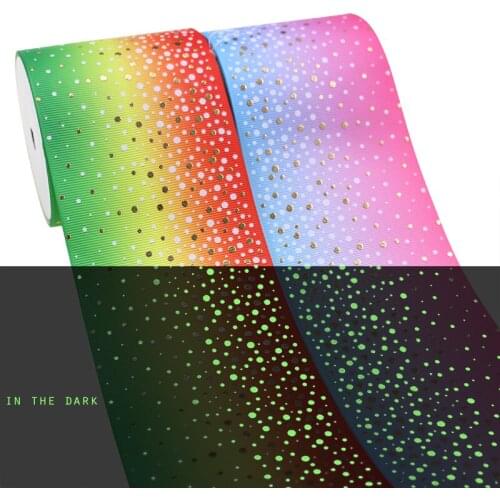 T.R RIBBON 3 inch 75mm polka dots printed grosgrain ribbon glow in the dark ribbon