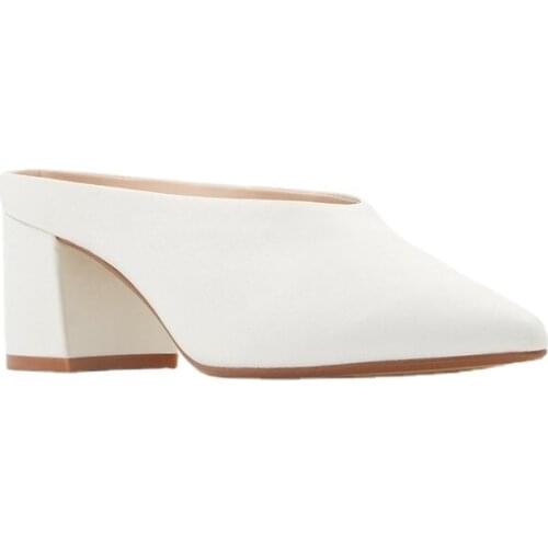 Single Shoes Work OL Thick Heel Women Matte Pointed Toe PU Leather Sandals Shollow Mouth Wedding Party Shoe 0698-3MA