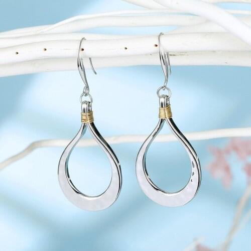 Vintage Metal Hand Winding Dangle Earrings Geometric Half Moon Waterdrop Hollow Pendant Earrings for Women Simple Accessories