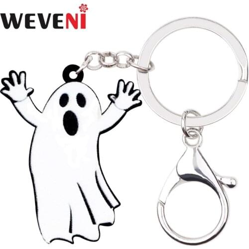 WEVENI Acrylic Halloween Anime Ghost Key Chain Pendant Ring Party Bag Car Party Charms Jewelry For Women Girls Cheap Gift 2018