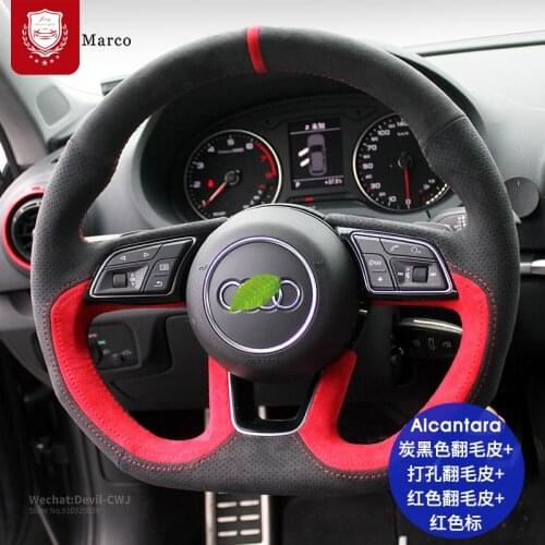 Real Alcantara suede for Audi S3 A5 A7 S6 Audi TT S5 R8 hand-sewn steering wheel cover Hand grip Auto parts car accessories