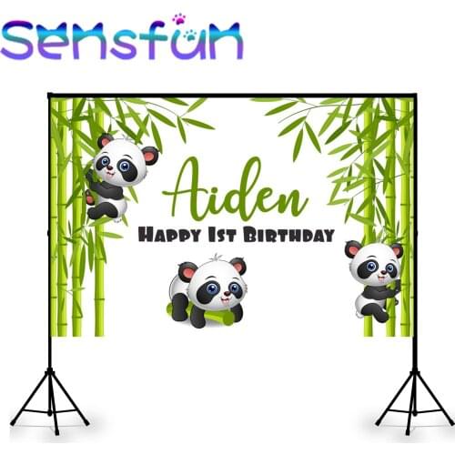 Green Bamboo Background for Photography Cartoon Baby Bus Animals Panda Banner Photocall Kids Baby Shower Birthday Backdrop