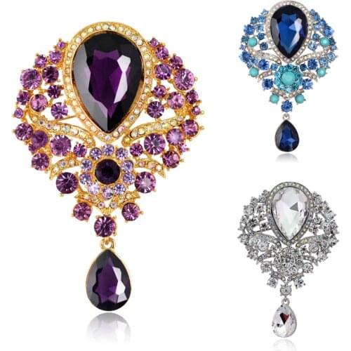 Hot Women Men Design Brooch Wedding Bridal Bouquet Clear Crystal Diamante Rhinestone Teardrop Dangle Brooch Pin