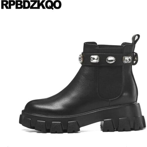 High Heel Black Diamond Women Boots Winter 2021 Flatform Rhinestone Slip On Booties Chunky Chelsea Muffin Shoes Crystal Handmade