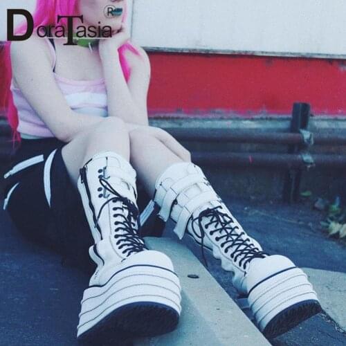 Big Size 35-43 Brand New Female High Platform Boots Fashion Lace-up Wedges High Heels Boots Women Party Street Shoes Woman