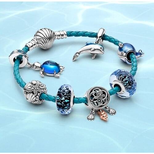 2020 Summer New Style 1:1 Sterling S925 Hollow Shell Starfish Dolphin Pendant Diy Jewelry Original Suitable For Women