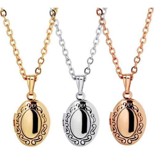3pcs/Lot Fashion Photo Frame Memory Locket Pendant Necklace Gold Color Romantic Vintage Jewelry Women Gift