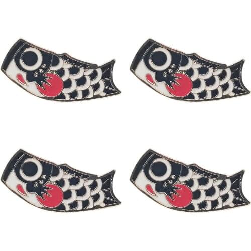 4pcs Japanese Style Enamel Pin Black Koi Fish Flag Brooch Clothes Decorative Jewelry Lapel Pins Badge For Friends Gifts