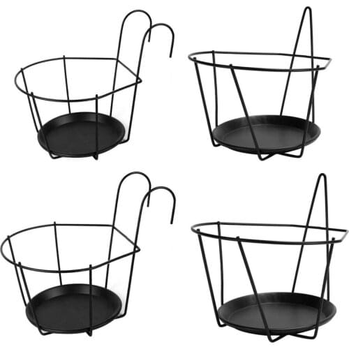 4Pcs Round Hanging Planter Holder Metal Potted Stand High Quality Black Durable Iron Racks Railing Planters Gardening Supplies