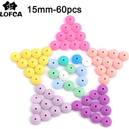 LOFCA 60pcs 15mm Silicone Lentil Beads Baby Teething Beads BPA-Free Food Grade Making Baby Oral Care Pacifier Chain Accessorise