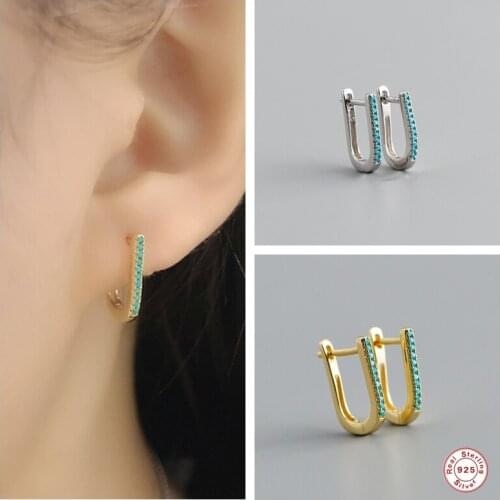 Aide 925 Sterling Silver Turquoise Zircon Fashion Original Hoop Earrings Luxury U Shape Earrings for Women Girls Fine Jewelry