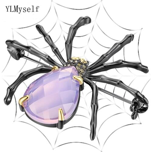 Hip Hop Rock Accessories For Women Big Spider Brooch Pin Pink stones Black/Gold Plating Cool Animal Jewelry