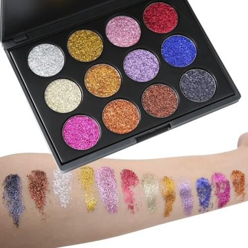 12Colors The Shadows of Eye Professional Eye Colorful Diamond Sequins Eyeshadow Eyes Glitter Powder Makeup Charm Palette
