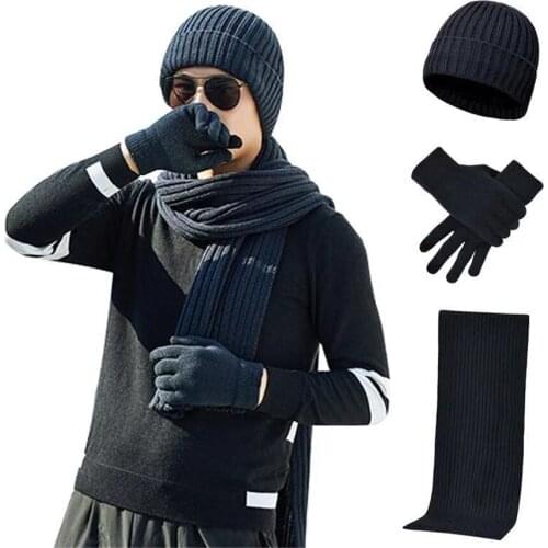 Brand New Winter Hat Men Women Skullies Sets 3 Beanies Hats With Touch Screen Gloves and Scarves Unisex Outdoor Warm Hat Riding
