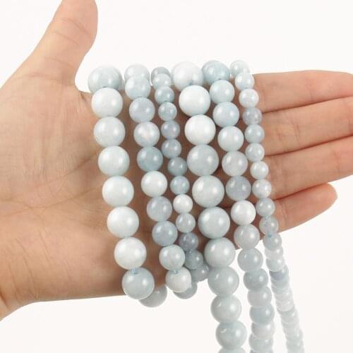 Natural Stone Beads 6/8/10mm Blue Aquamarines Loose Round Spacer Beads for Jewerly Making DIY Bracelets 15inch