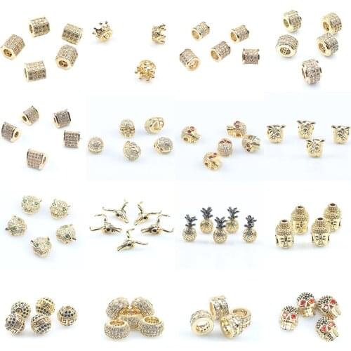 3pcs/lot CZ Spacer Beads Gold Plated Brass Micro Pave Cubic Zirconia Beads for Jewelry Making Diy Bracelet Necklace Accessories