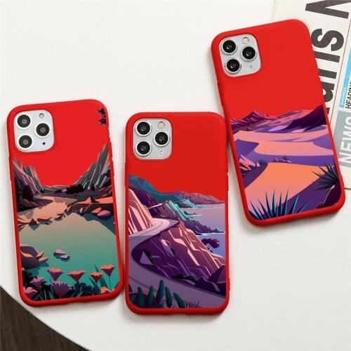 Hand painted Landscape art Phone Case For iphone 12 11 Pro Max Mini XS 8 7 6 6S Plus X SE 2020 XR Red Cover