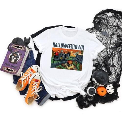 Colored Halloween Town Spooky T-shirt women 100% Cotton funny grunge tumblr casual graphic quote Fashion unisex tee top tshirt