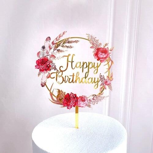 Flowers Happy Birthday Acrylic Cake Topper Flowers Wedding Cake Topper For Girls Birthday Party Cake Decorations Baby Shower