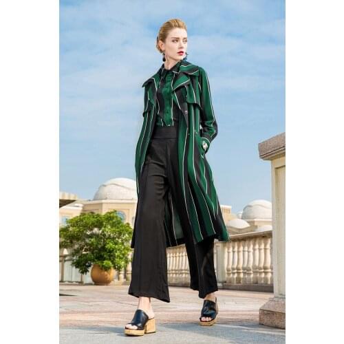European and American Womens Windbreaker With Belt Long Trench Coat Female Striped Spring Autumn Coats for Women abrigo YQ265