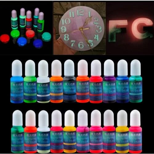 20 Colors/10ml Fluorescent High Concentrat Epoxy Pigment Luminous Paint Resin Dye Colorant UV Epoxy Resin For DIY Jewelry Making