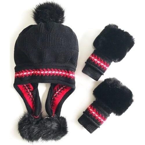 KENSHELLEY 2pc Top Sale Winter Hat Glove Set Women Outside Windproof Beanie Glove Set Thicken Wool Plain Beanie Glove Scarf Set