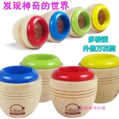 4pcs Early Childhood Science toy kaleidoscope Polygon Prism Wood Exterior Bee Viewer Teach Toys