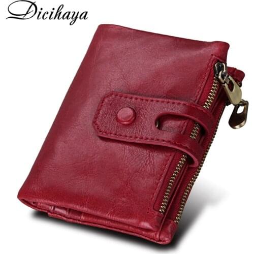 DICIHAYA Women Wallet Samll Short Genuine Leather Women Wallets Red Leather Purse Femle Zipper Wallet Coin Purse Card Holder