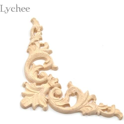 Lychee Life 1pc Vintage Wood Carved Corner Applique Furniture Gate Flower Carving Corners Home Decoration