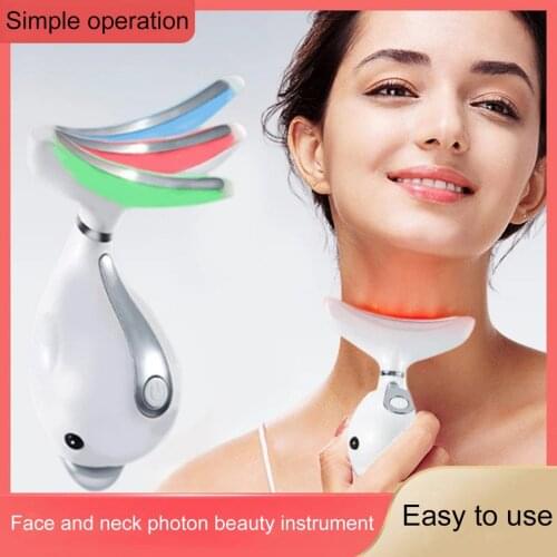 Led Facial Neck Massager Phototherapy Warming Face Neck Wrinkle Removal Machine Reduce Double Chin Skin Lift