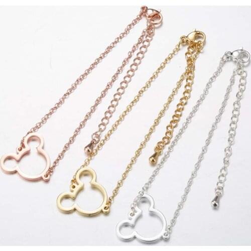 Disney Mickey Mouse Metal Chain Hollow Cartoon Bracelets Silver Fashion Bracelets Fine Jewelry for Women Party Elegant Accessory