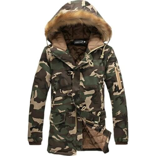 2019 New Parkas Camouflage Winter Jacket Mens Slim Plus Velvet Fur Hooded Outwear Leisure Warm Cotton Clothing Coat Men