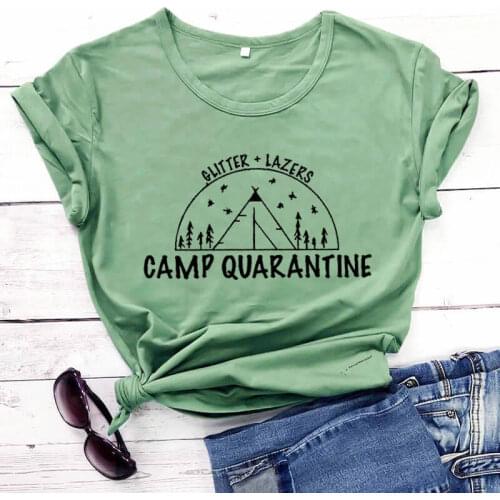 Camp Quarantine 2020 New Arrival 100%Cotton Funny T Shirt Stay Home Shirt Camping Shirts Quarantine Shirt Vacation Shirts
