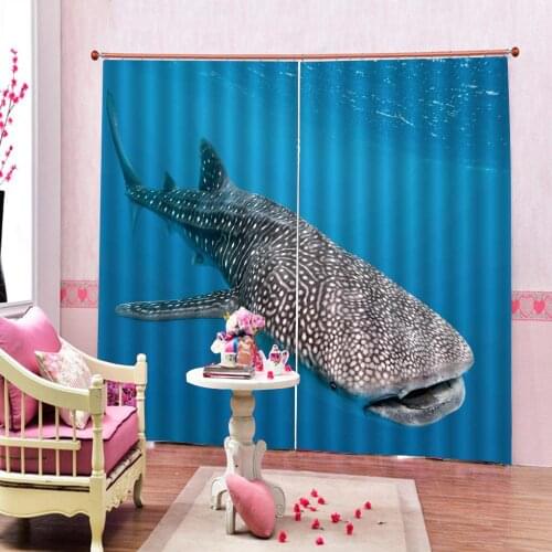 Ocean Decor Curtains Blue sea bottom big fish Window Curtain Blackout Print For Living room bedroom Home Drapes Decor