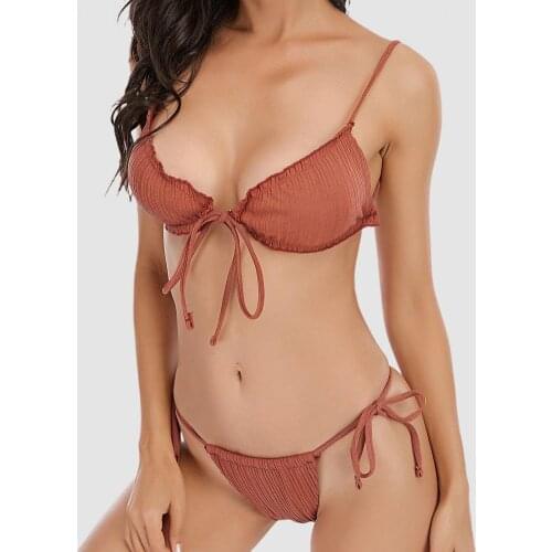 Beachwear Sexy Women Swimsuit Skin-friendly Wireless Spaghetti Strap Bandage Two Piece Solid Color Triangular Bikini Swimwear