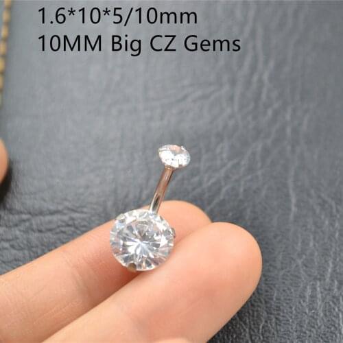 50PCS Surgical Steel Double Clear Big CZ 10MMNavel Belly Ring Button Bar Internally Threaded Navel Rings Body Piercing Jewelry
