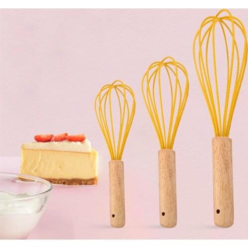 Silicone Egg Whisk Wooden Handle Balloon Whisk Balloon Egg Beater for Kitchen Milk Cream Butter Whisk Mixer Baking Tool
