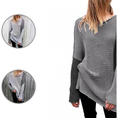 All Match Top Color Block Knitted Sweater for Office Women Sweater All Match Top Color Block Knitted Sweater for Office