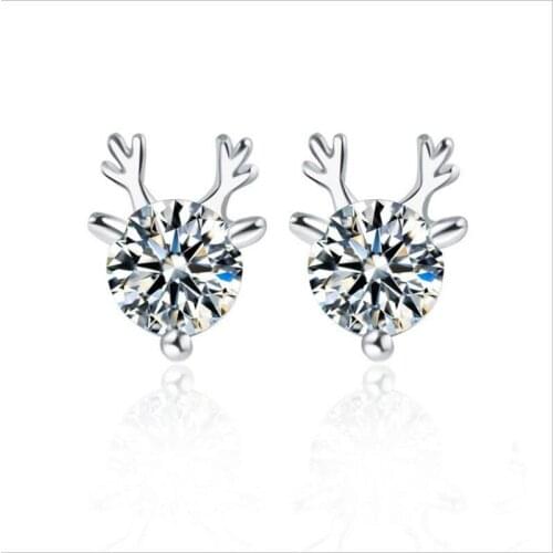 Top Quality Silver Plated Earrings Women Jewelry Trendy Crystal Elk Stud Earring Accessories Girls Lady Christmas Gift