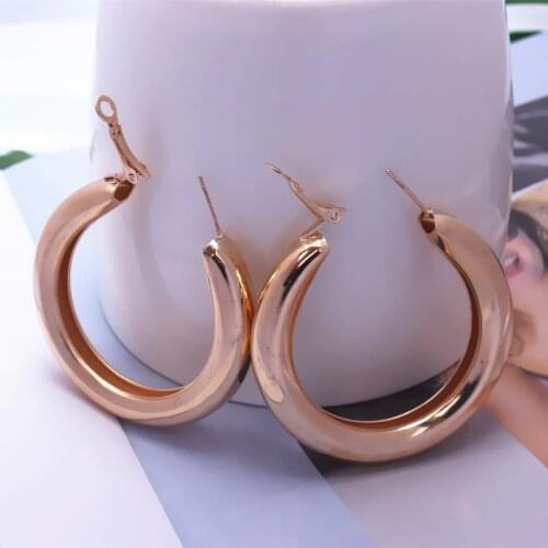 Punk Rock Earrings 5cm Thick Tube Big Circle Round Simple Hoop Earrings for Women Party Fashion Jewelry Gold Silver Color Bijoux