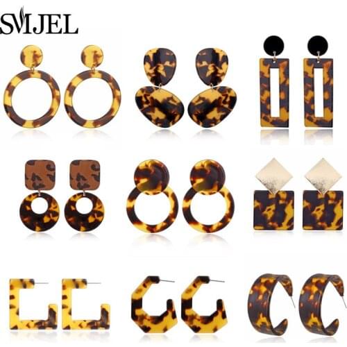 SMJEL Leopard Acrylic Earrings for Women Accessories Geometric Drop Earring Korean Big Round Earings Dangle Fashion Jewelry