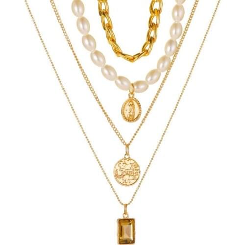 Punk Gold Coin Pendant Pearl Necklace For Women Cuban Multilayered Chunky Thick Chain Choker Necklaces Gothtic Jewelry Gift 2012