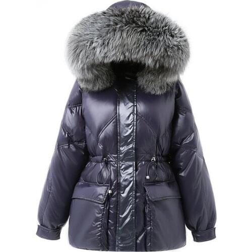 Women Winter Coat 90% White Duck Down Windproof Jacket Real Fur Collar Hooded Thick Warm Outwear Casual Solid Female Clothing