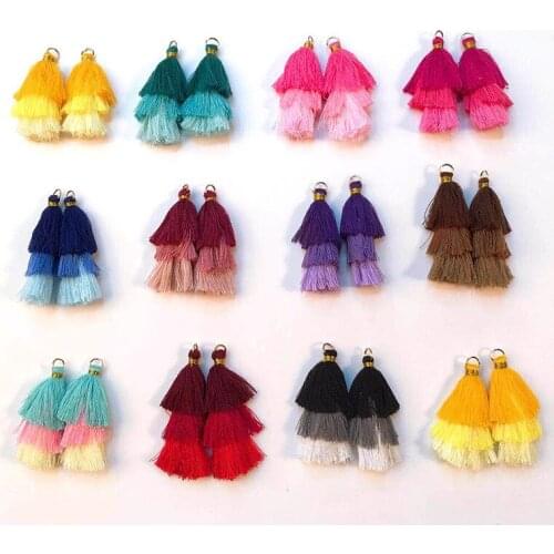 10Pcs 6cm Contrast Color Small Treasure Tower Tassel,Cotton,Jewelry Accessories,DIY Earrings Materials, With Metal Ring,Pendant
