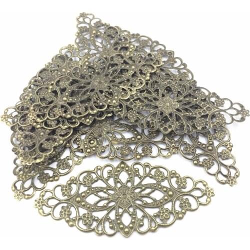 10Pcs Decoration Connectors Bag Ornament Filigree Wraps Bronze Tone Classic Alloy Jewelry DIY Findings 80mm